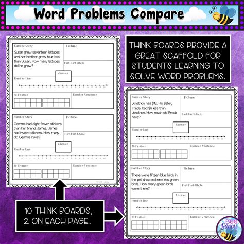 Subtraction Word Problems Within Compare Think Boards Posters