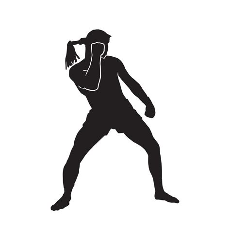 Male Muay Thai Martial Arts Fighter Vector Silhouette On White