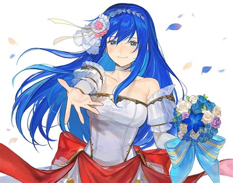 Safebooru 1girl Blue Eyes Blue Hair Bouquet Bride Bride Fire Emblem