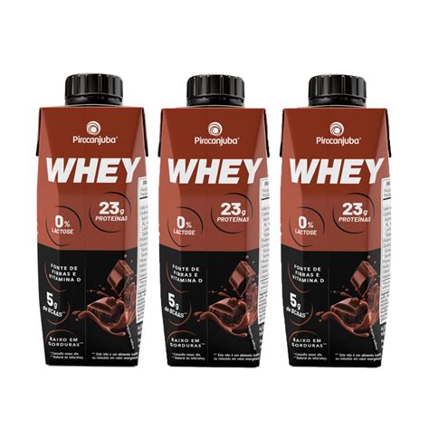 Kit 3 Bebida Láctea Piracanjuba Whey Zero Lactose Cacau 250ml