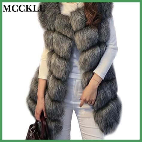 Mcckle High Quality Fur Vest Coat Luxury Faux Fox Warm Women Coat Vests