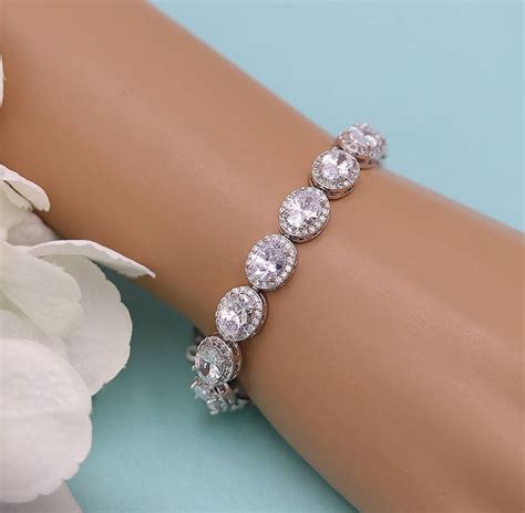 Bridal Bracelet Oval Wedding Bracelet Cz Bracelet Cubic Etsy