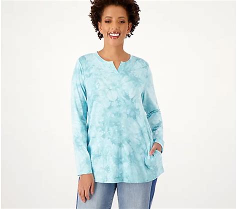 Logo By Lori Goldstein Split Neck Tie Dye Top