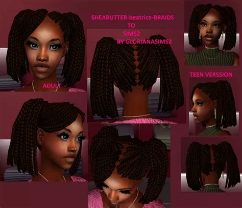 Sheabutter Beatrice Braids To Sims Glorianasims Sims Hair Sims