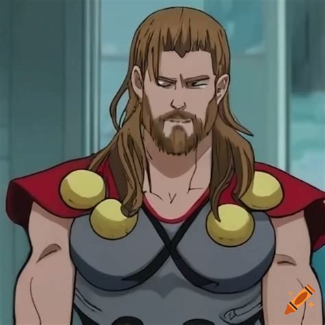 Thor from marvel with anime-style brown hair on Craiyon