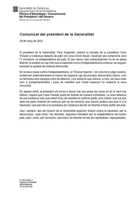 Govern Generalitat On Twitter Comunicat Del President De La