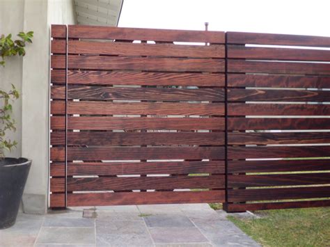 Custom X Stained Redwood Horizontal Fence Pedestrian Gates