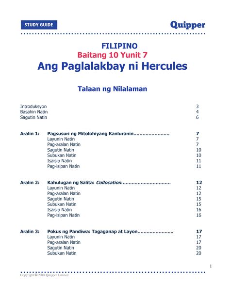 Fil Yunit 7 Ganda Filipino Ang Paglalakbay Ni Hercules Baitang 10