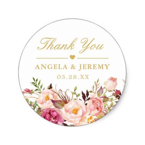 Elegant Chic Blush Pink Floral Wedding Thank You Classic Round Sticker