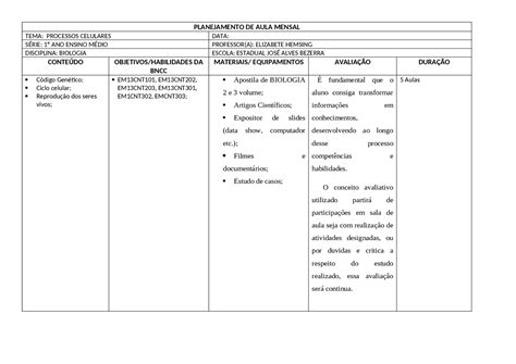 PLANOS DE AULA DE BIOLOGIA DO 1º ANO DO ENSINO MÉDIO Resumos Biologia