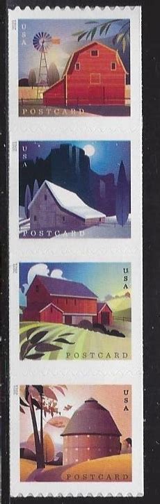 Us Forever Stamps Barns Post Card Coil Strip Of Scott