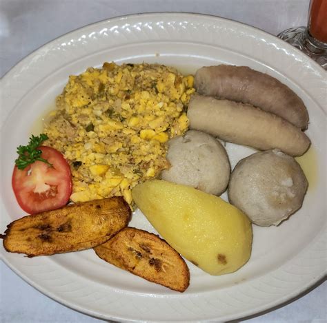 Jamaican signature breakfast - Ackee & Saltfish with dumpling and ...