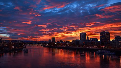 Sunset Portland Oregon Background, City, Reflection, Historic ...