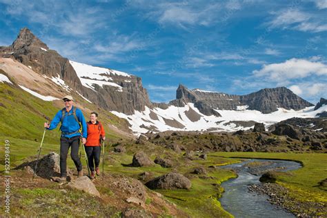 Hiking in the remote eastern fjords of Iceland Stock Photo | Adobe Stock