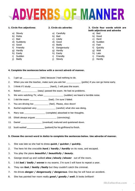 Th Grade Adverbs Worksheets