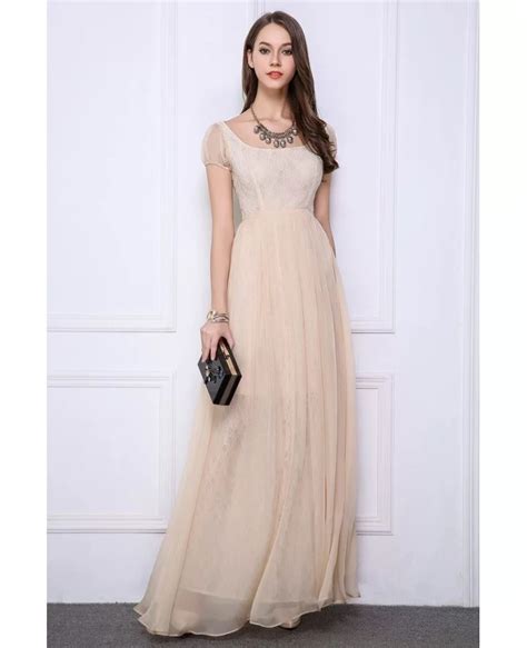 Champagne Elegant High Waist Chiffon Lace Long Evening Dress With Cape