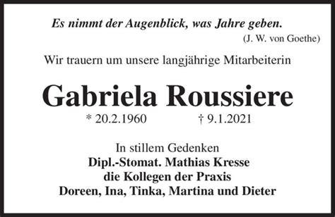 Traueranzeigen Von Gabriela Roussiere Abschied Nehmen De