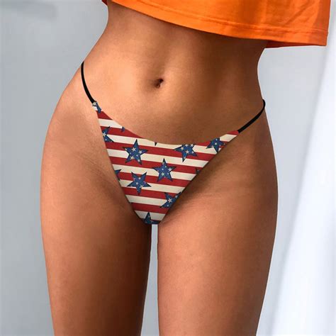 Sksloeg Womens Thongs American Flag Printed Low Rise Thongs Bottom