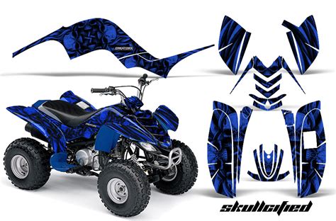 YAMAHA RAPTOR 80 GRAPHICS KIT CREATORX DECALS STICKERS SKULLCIFIED BLUE