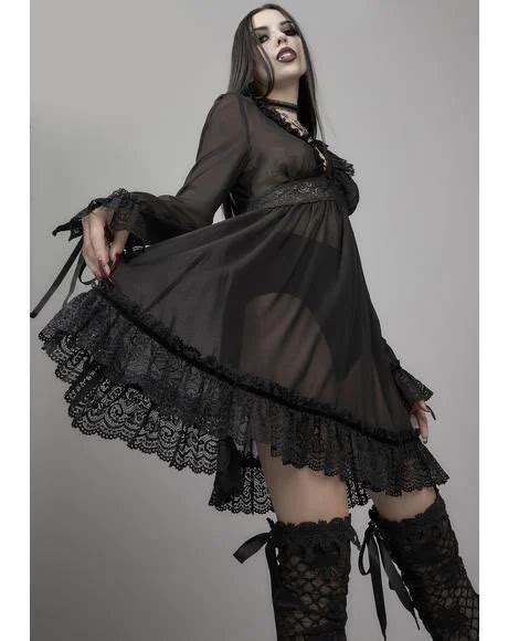 Widow Gothic Black Clothing Dolls Kill Chiffon Babydoll Dress