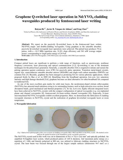 PDF Graphene Q Switched Laser Operation In Nd YVO4 Cladding