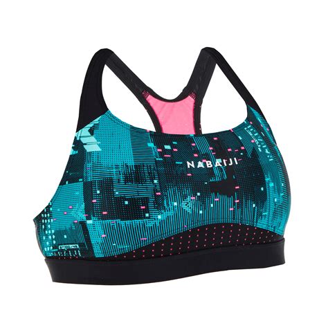 Womens Swimming Bikini Top All Map Black Decathlon