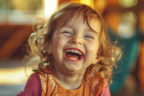 Premium Photo | Little Girl Laughing With Mouth Open