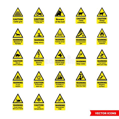 Farm Safety Hazard Signs Icon Set of Color Types. Isolated Vector Sign ...