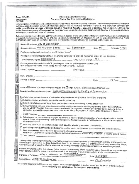 Fillable Online Bloomington In General Sales Tax Exemption Certificate