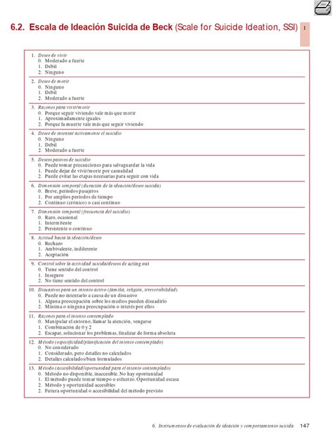 Escala De Ideación Suicida De Beck Descargar Gratis Pdf Suicidio