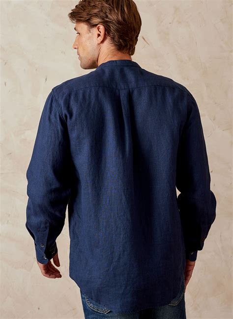 Navy Linen Grandad Shirt Mens Linen Shirts Brora Online