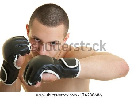 Mixed martial artists fighting - stock photo