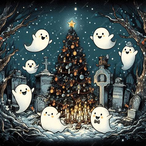 Premium Ai Image Cute Ghostly Christmas In Graveyard