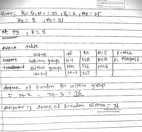 [solved] For An Anova Calculate The Degrees Of Freedom Within When For Course Hero