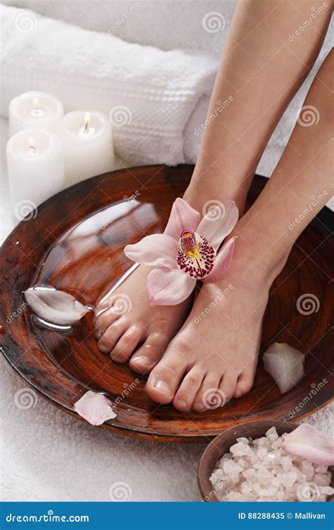 Salt Bath For Female Legs Spa Concept Stock Image Image Of Beauty