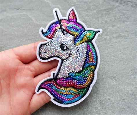 Unicorn Patch Large Rainbow Sequin Embroidered Patch Cloth Applique Iron On Or Sew On