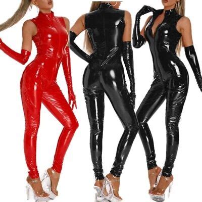 Sexy Women S Wetlook Crotchless Way Zipper Shiny Clubwear Jumpsuit