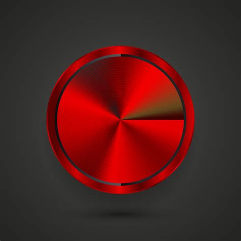 Red Abstract circle button, red blank button template with metal ...