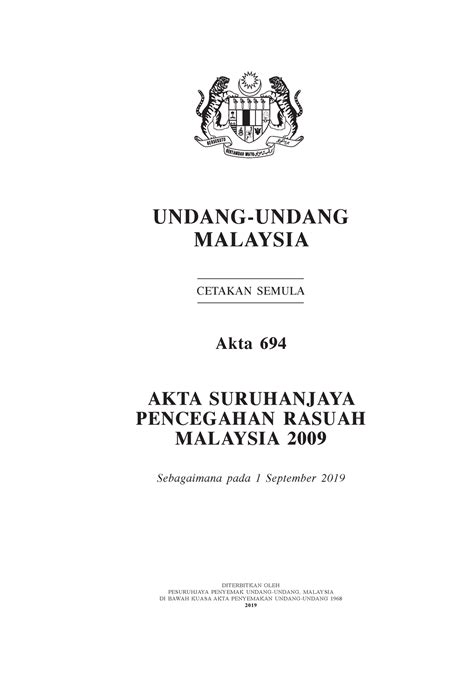 Akta 694 Bm Akta Suruhanjaya Pencegahan Rasuah Malaysia Suruhanjaya