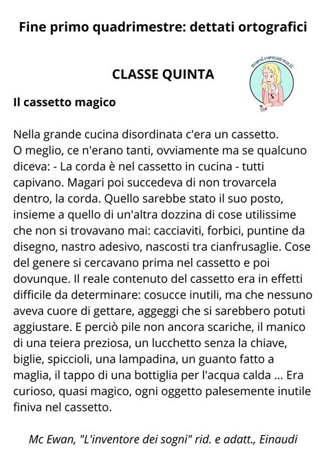 Dettati Ortografici Scuola Primaria Divisi Per Classe Fine Primo