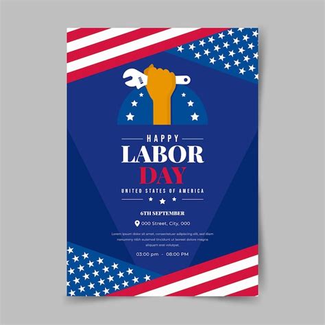 Free Vector Flat Usa Labor Day Vertical Poster Template