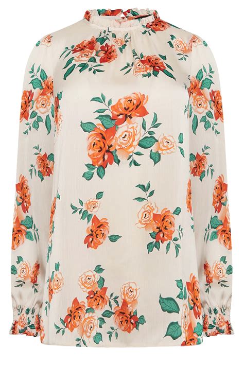 Mandco Ivory White Floral Print Frill Neck Blouse Mandco