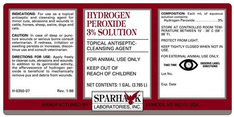 HYDROGEN PEROXIDE 3% - Sparhawk Laboratories, Inc.: Veterinary Package ...