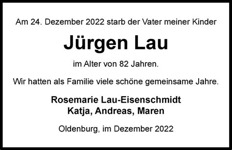 Traueranzeigen von Jürgen Lau nordwest trauer de