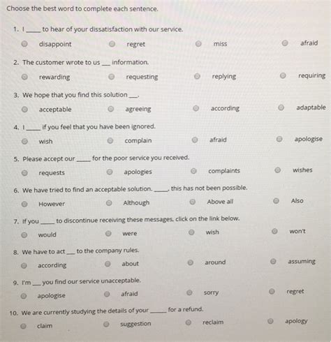 Solved Choose The Best Word To Complete Each Sentence 1