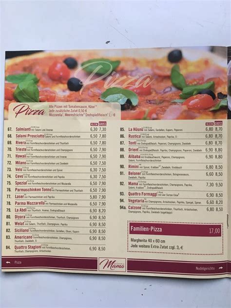 Speisekarte von Pizzeria Mama Meinerzhagen Oststraße 22