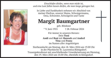 Traueranzeigen Von Margit Baumgartner Trauer Merkur De