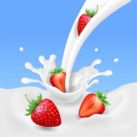 Strawberry And Milk Realistic Fruit Yogurt Splashing Vector Concept