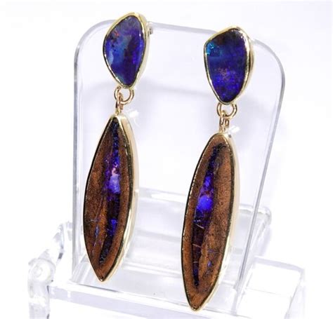 Natural Boulder Opals Kt Yellow Gold Earrings Ct