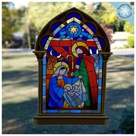 Stained Glass Nativity Scene Christmas Window Cling Etsy